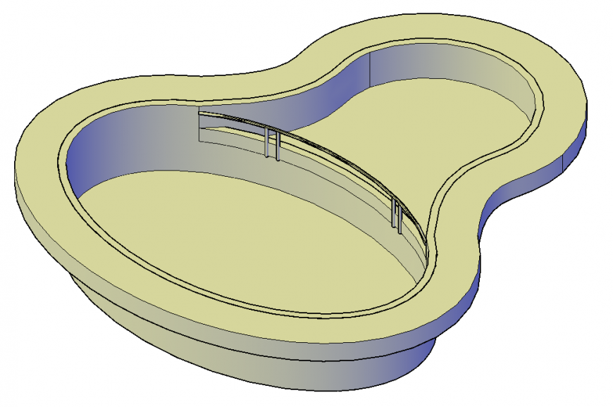 Swimming pool 3d model in dwg AutoCAD file.