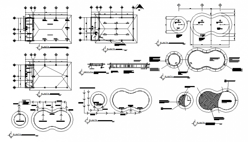 Swimming pool and roof plan autocad file