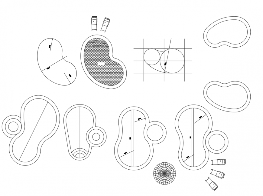 Swimming pool design blocks detail 2d view autocad file