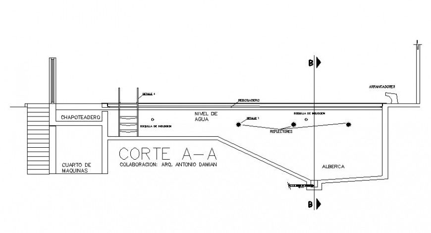 Swimming pool details sectional drawing in autocad
