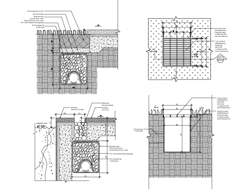 Swimming pool drainage constructive plumbing details dwg file