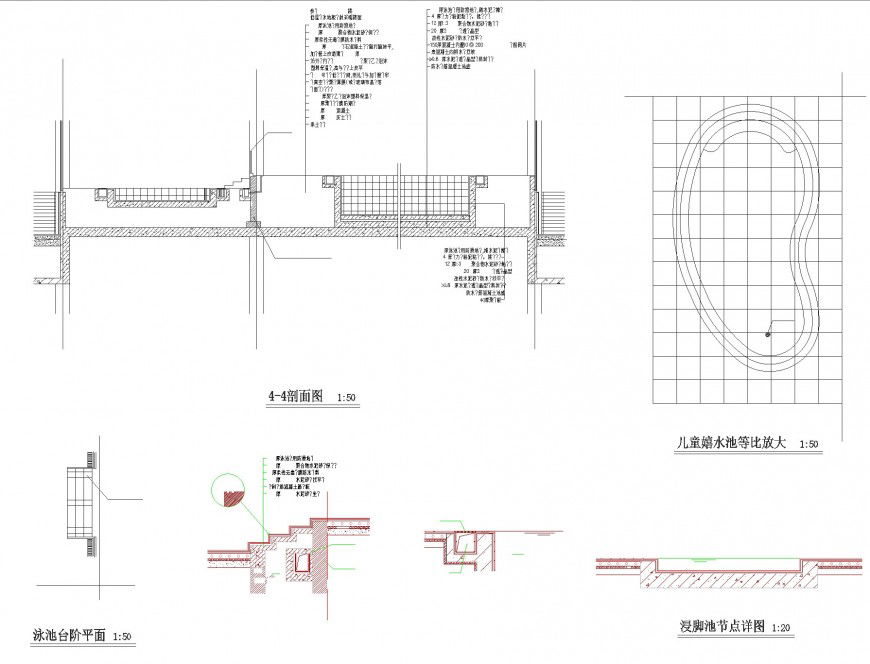 Swimming pool plan, elevation and section autocad file