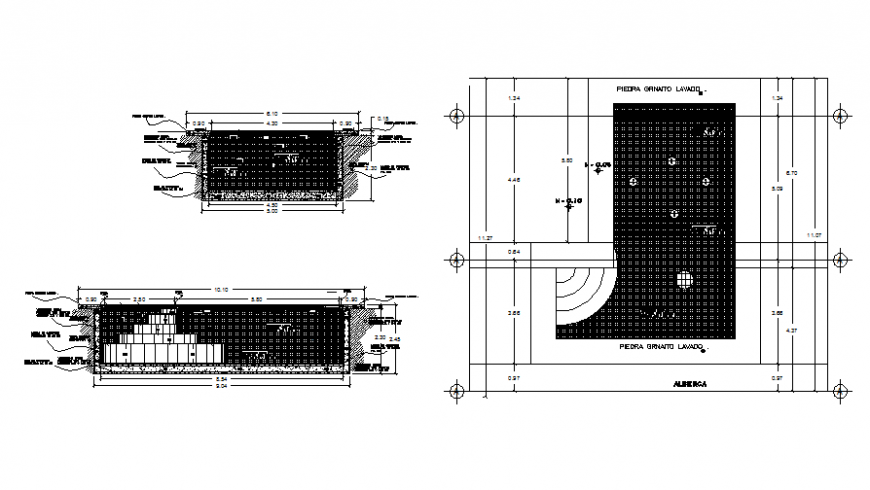 Swimming pool section and constructive structure details dwg file
