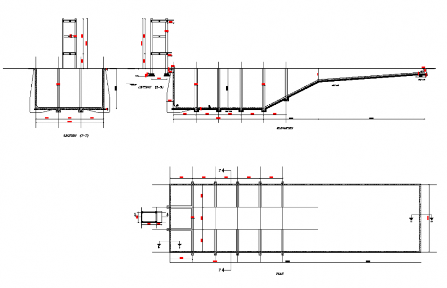 Swimming pool section plan and elevation 2d view layout dwg file