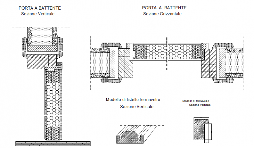 Swing door installation and section cad drawing details dwg file