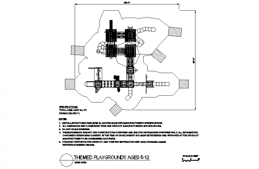 System design with themed playground plan dwg file