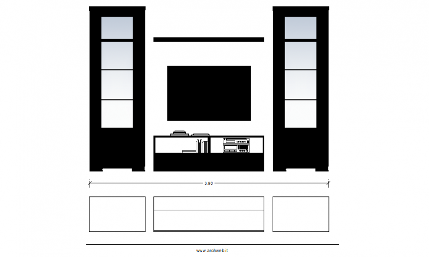 T.V unit furniture plan and section detail dwg file