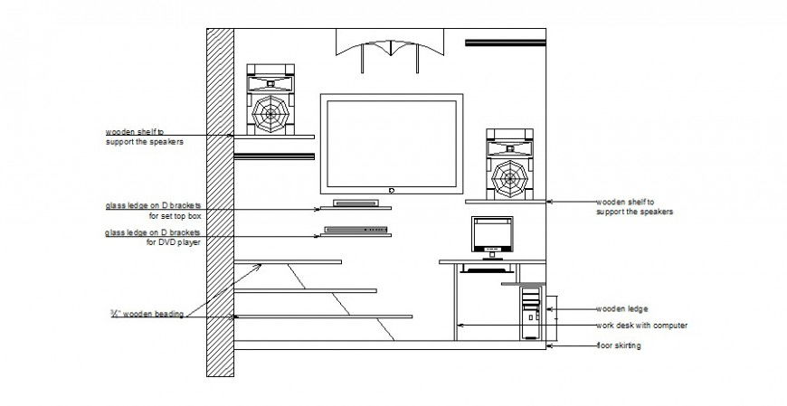 T.V wall unit furniture in AutoCAD file