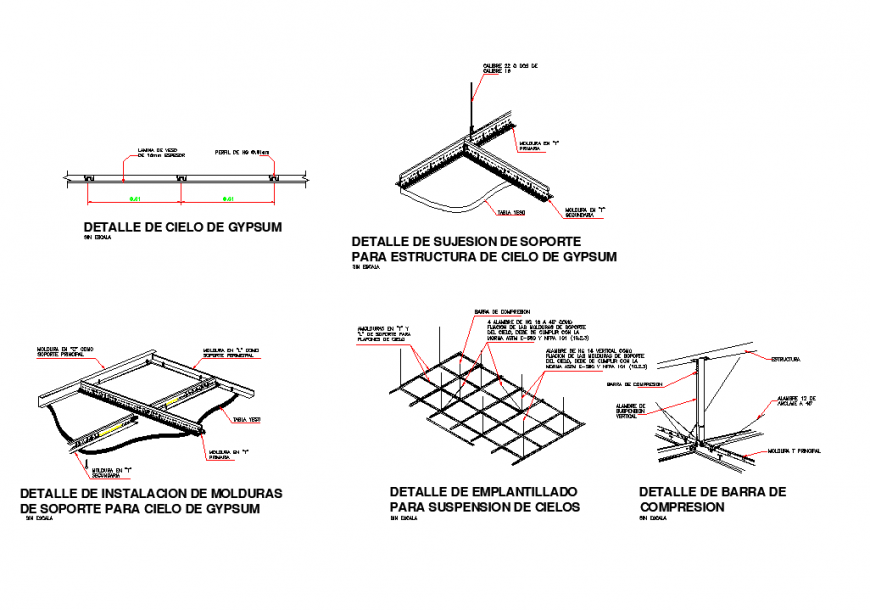T bar and view of a support with channel isometric view with view of the area with elevation dwg file