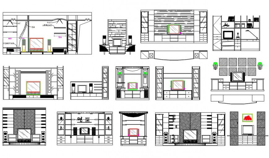 T V Unit interior design cad blocks