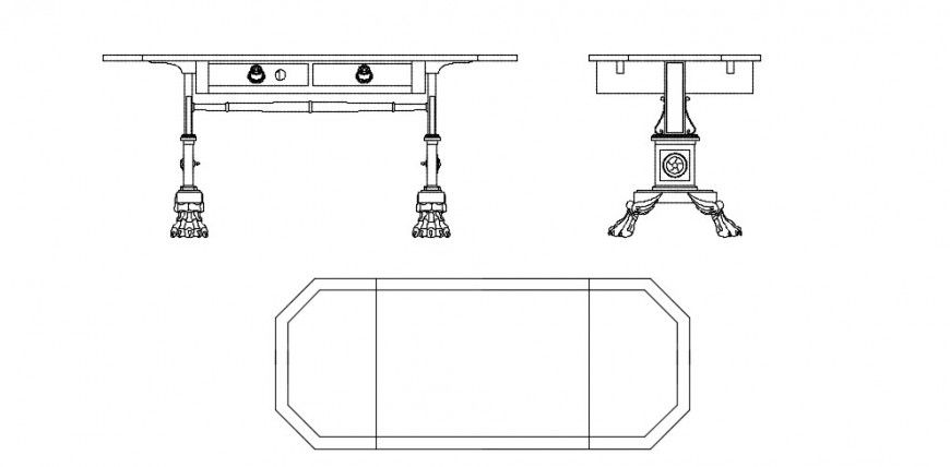 Table 2d elevation , traditional design detail dwg file