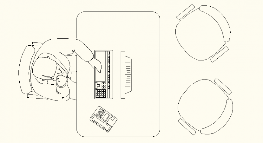 Table and chair design with computer with person dwg file