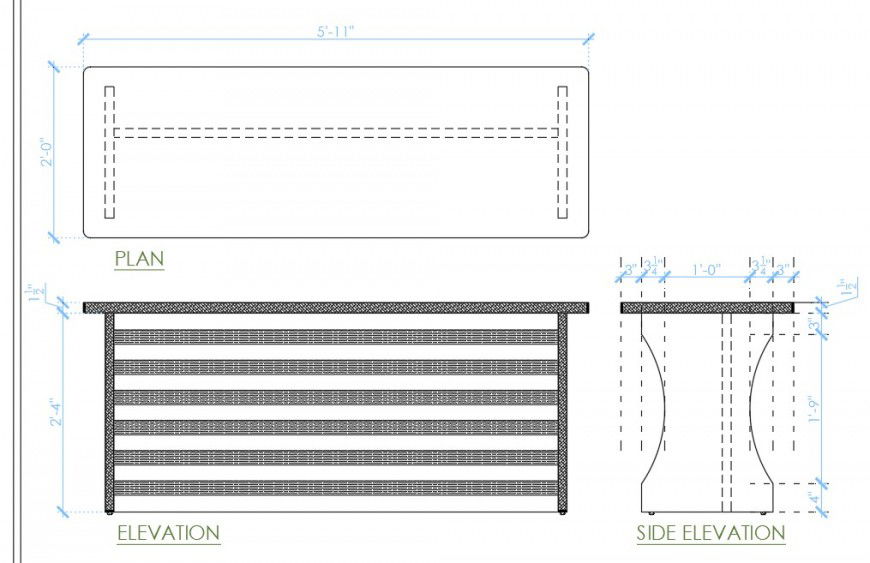 Table detail 2d view CAD furniture unit block plan and elevation autocad file