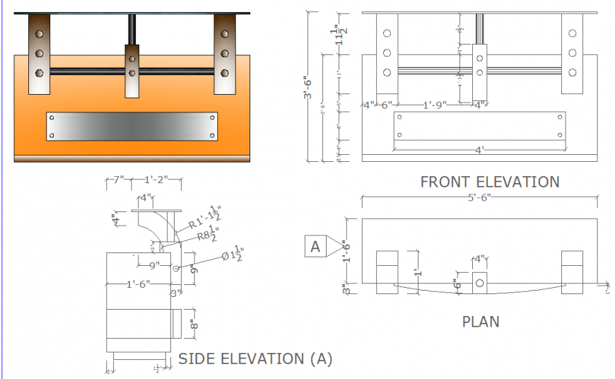 Table Working Drawing 2D CAD Plan for Design Layouts