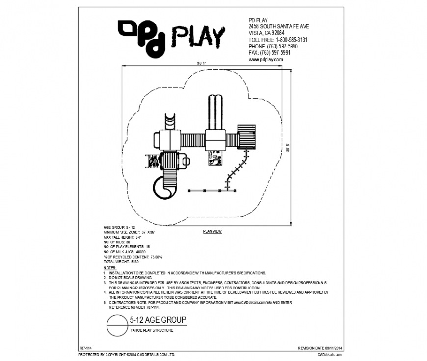 Tahoe kids play equipment details of garden dwg file