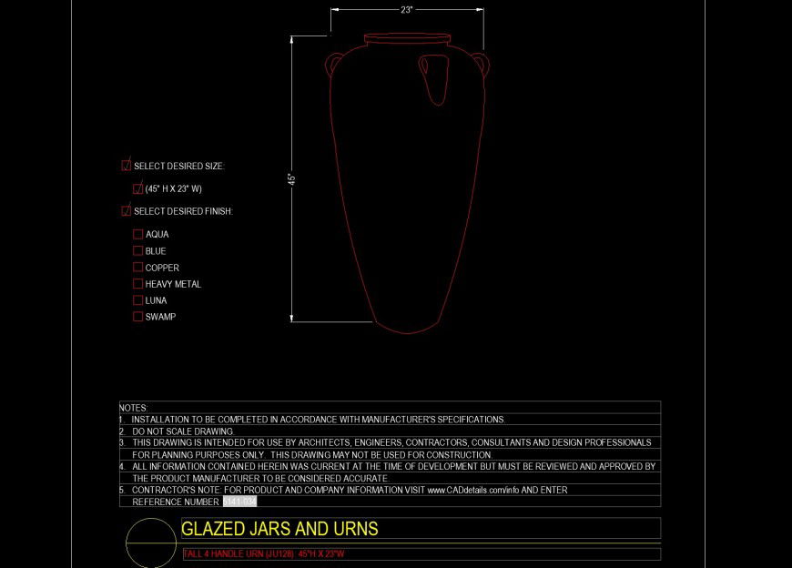 Tall 4 handle urn jars in dwg file.