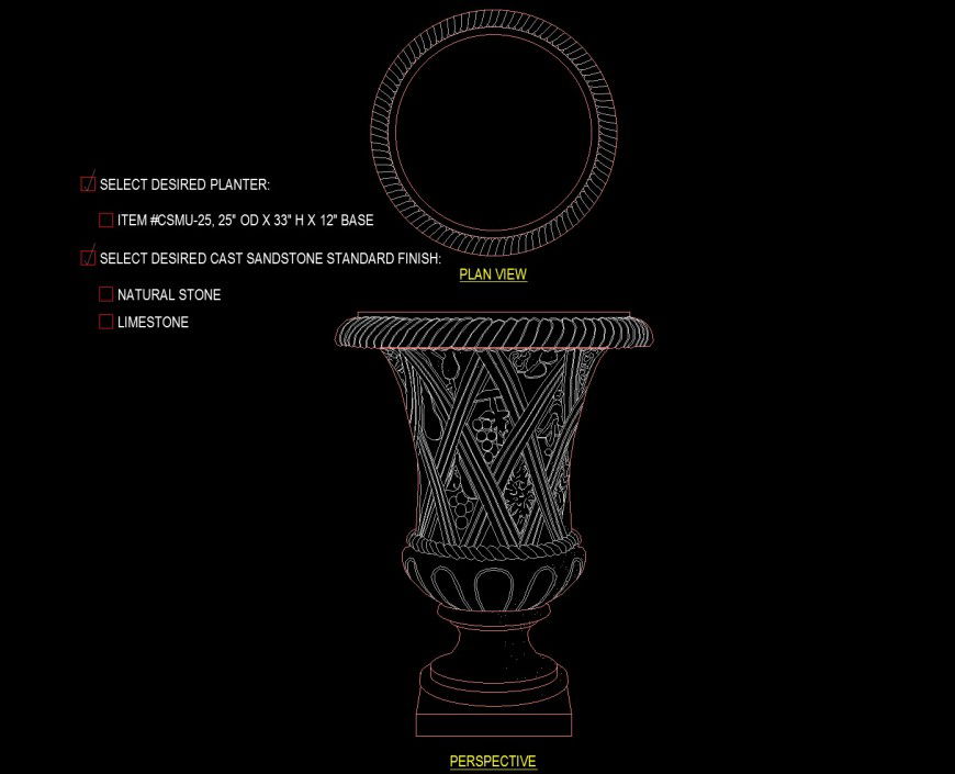 Tall large size pedestal planter drawing in dwg file.
