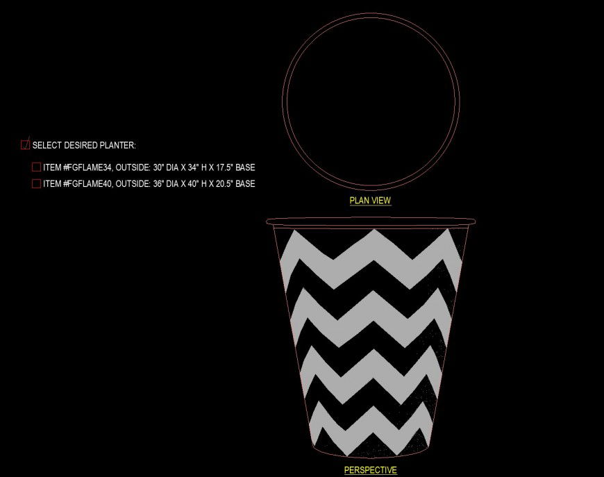 Tall turin taper planter drawing in dwg file.