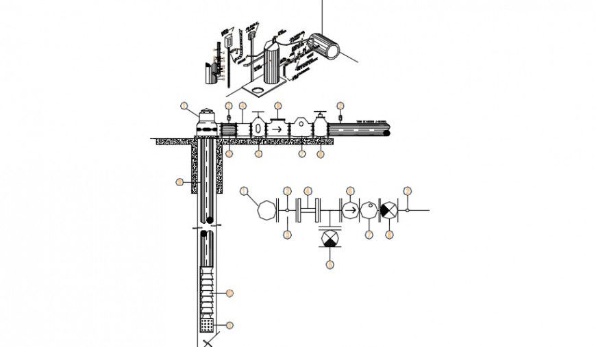 Tank and pipeline sectional elevation model detail dwg file