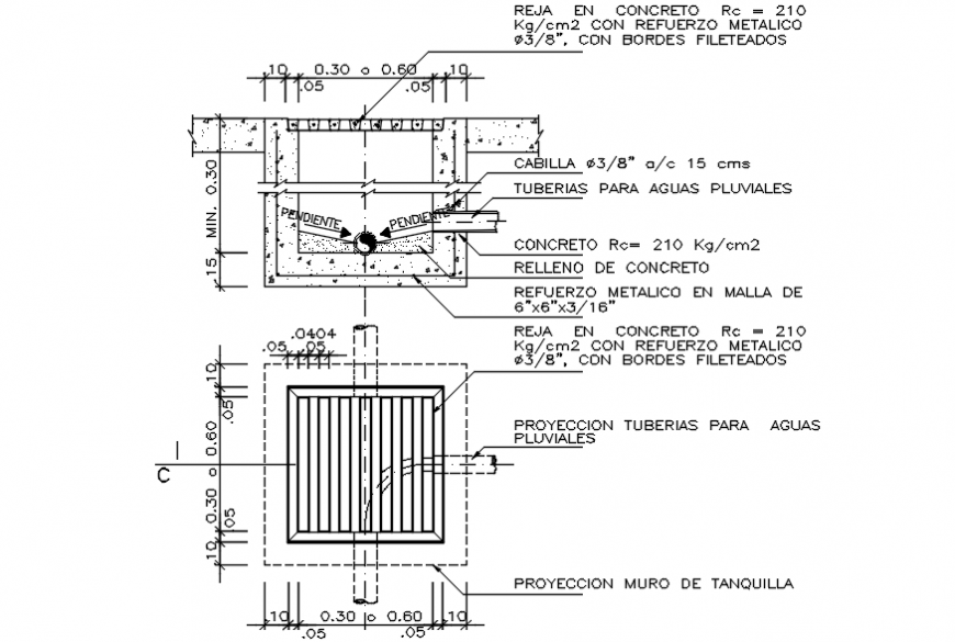 Tank concrete area in section view with plan in AutoCAD