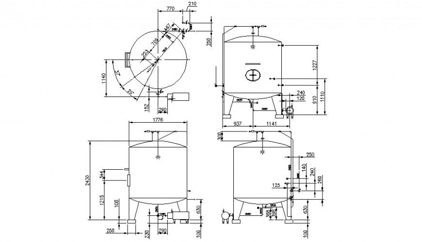 Tank details drawings elevation 2d view autocad software file