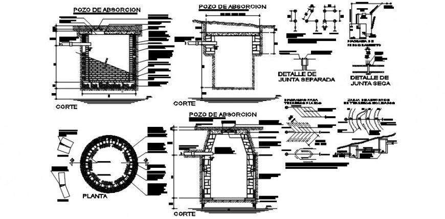 Tank for school sections, plan, construction and plumbing details dwg file