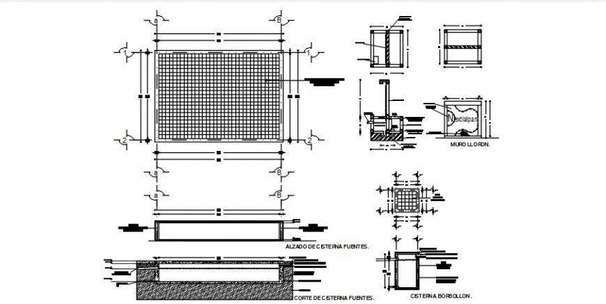 Tank section, foundation and plumbing structure details dwg file