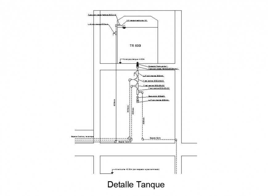 Tank section and water system cad plumbing details dwg file
