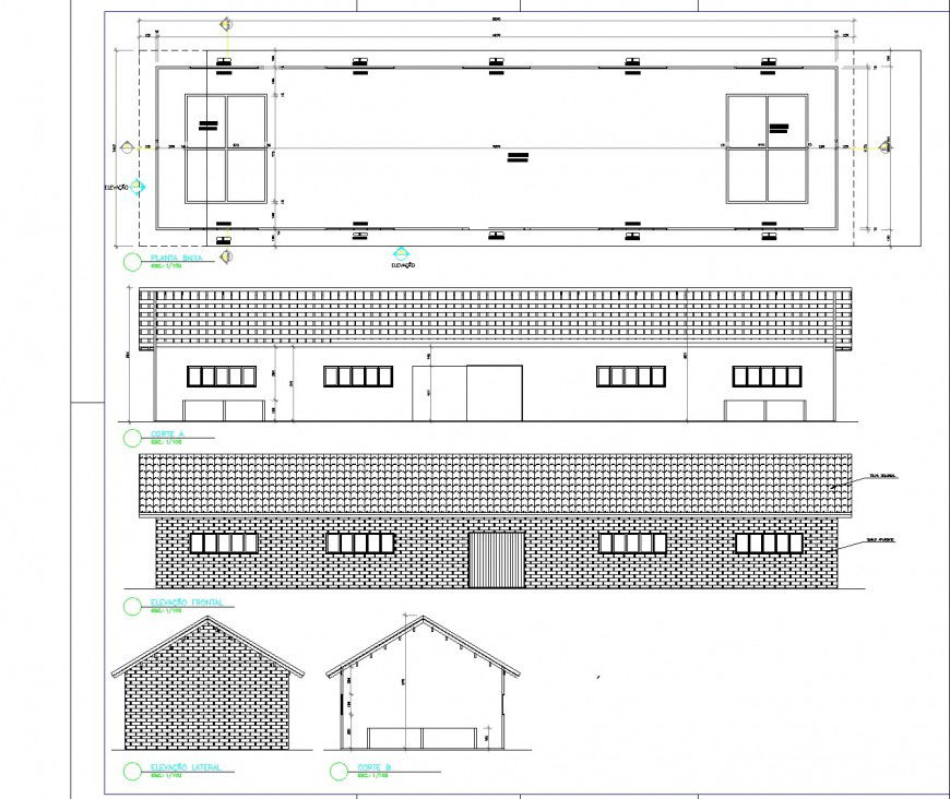 Tannery leather prosecution plan, elevation and section detail dwg file