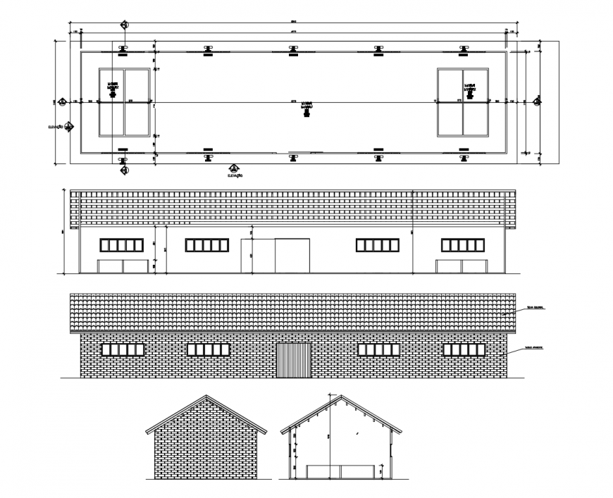 Tannery warehouse elevation and section cad drawing details dwg file