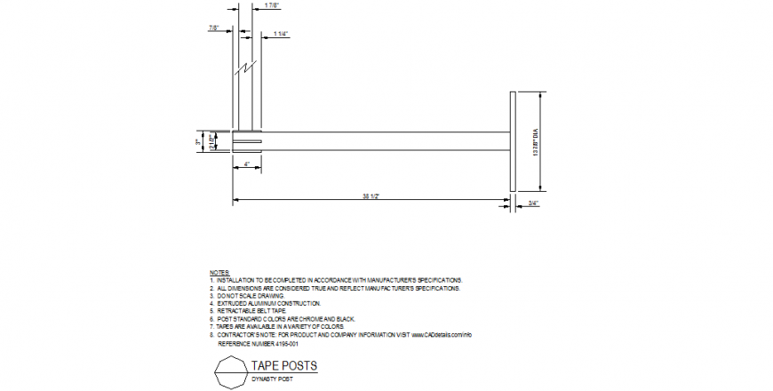 Tape post plan and elevation detail layout file