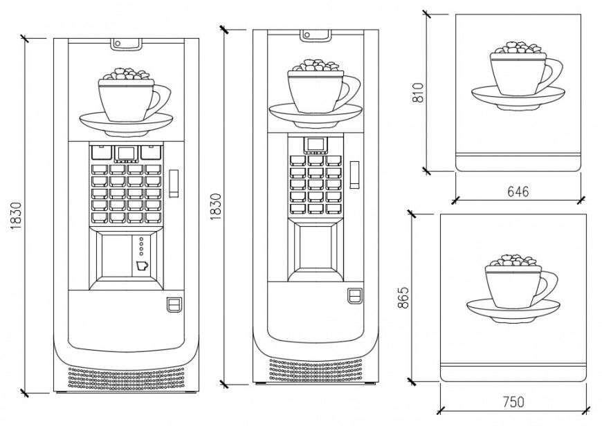 Tea wending machine elevation cad drawing details dwg file