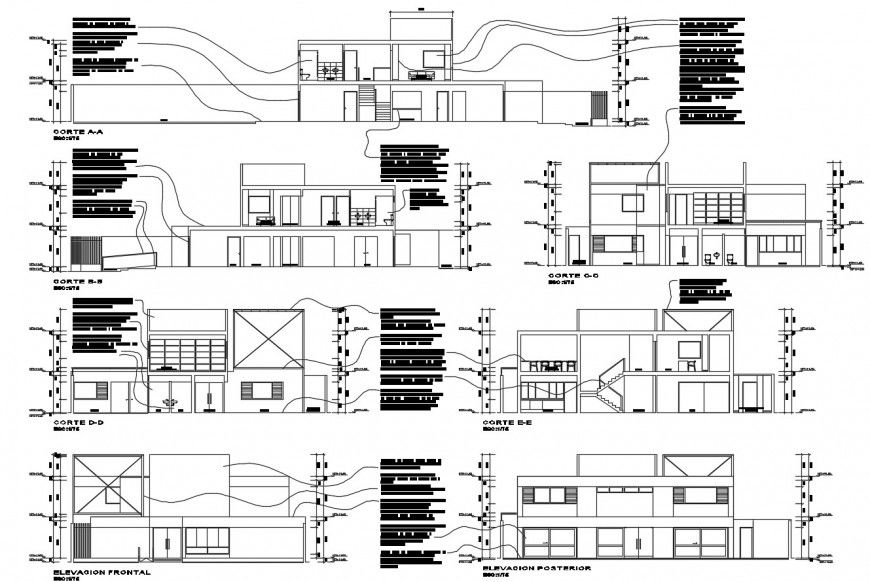 Technical institute all sided elevation and section 2d drawing details dwg file