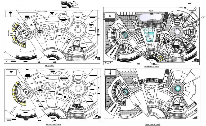 Technology center four floor distribution plan cad drawing details dwg file