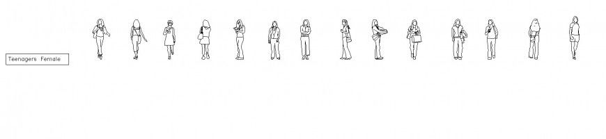 Teenagers girl CAD block 2d view layout file in autocad format