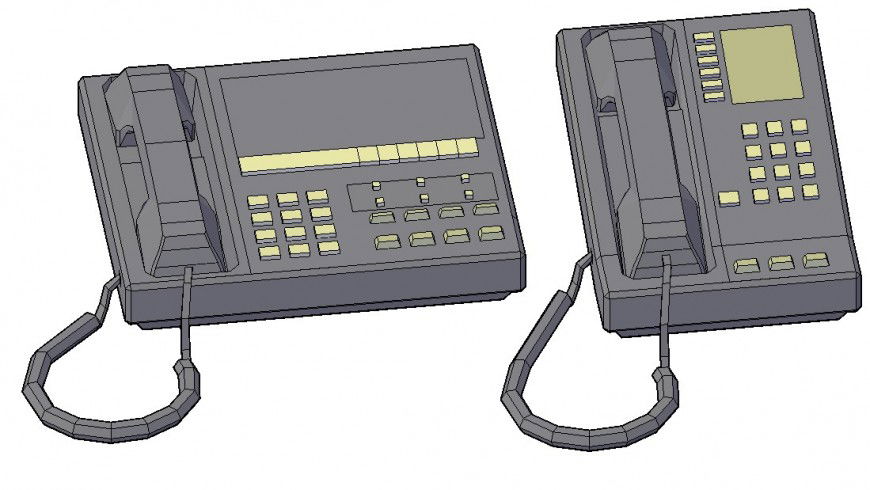 Telephone and fax machine 3d block drawing details dwg file