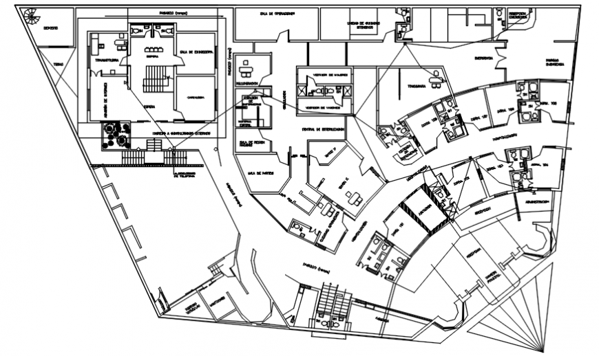 Telephone line installation in second floor plan of clinic in AutoCAD