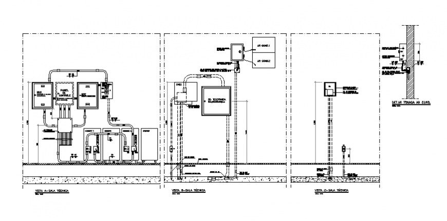 Telephone wiring technical vertical detail drawing in dwg file.
