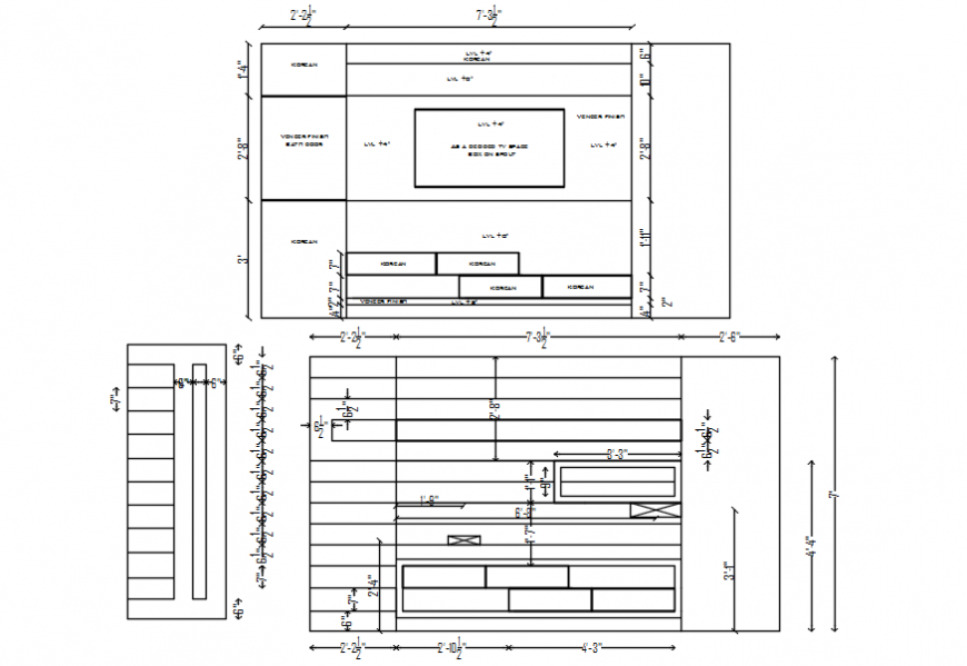 Television cabinet all sided elevation cad drawing details dwg file