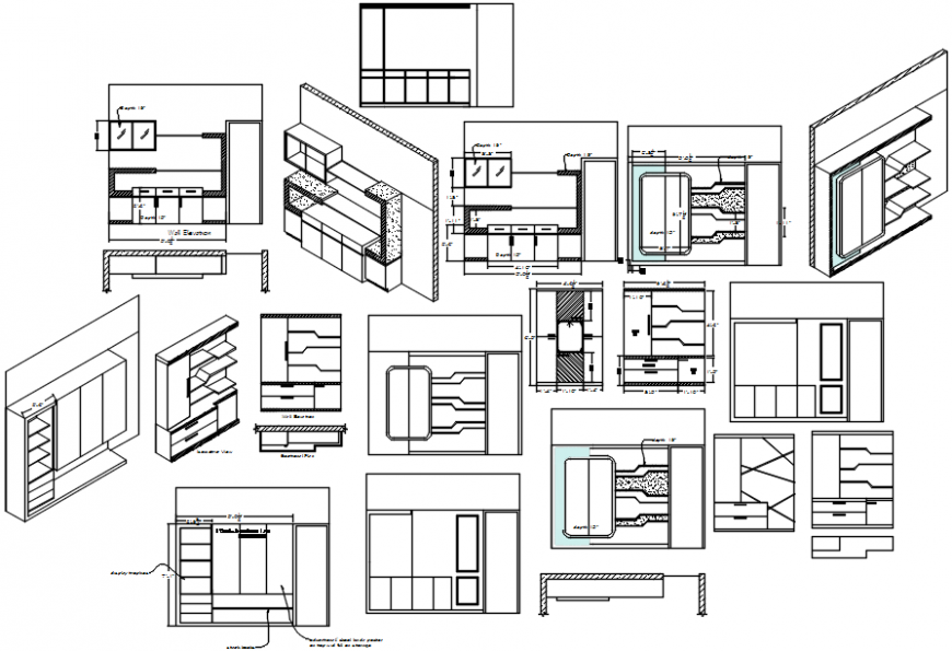 Television cabinet for house all sided elevation blocks drawing details dwg file