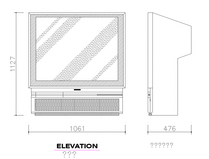 Television detail elevation 2d view CAD blocks layout autocad file