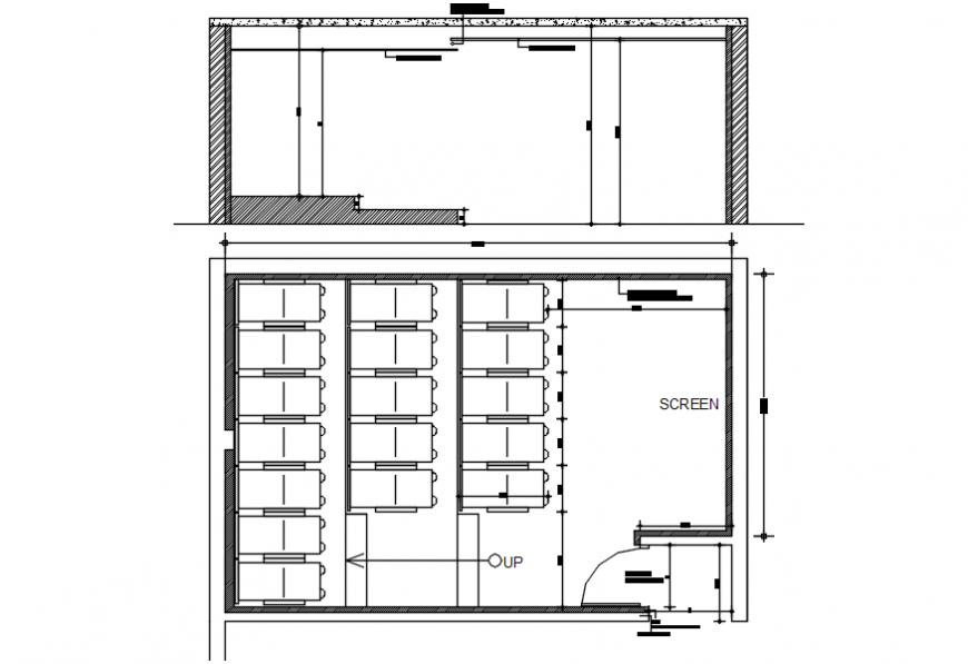 Television screen of theater section and plan drawing details dwg file