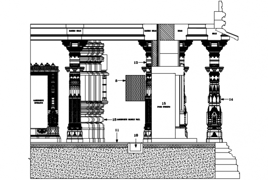 Temple carving sectional detail dwg file