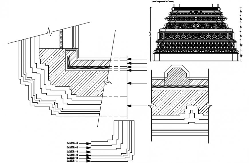 Temple dome elevations and design drawing details dwg file