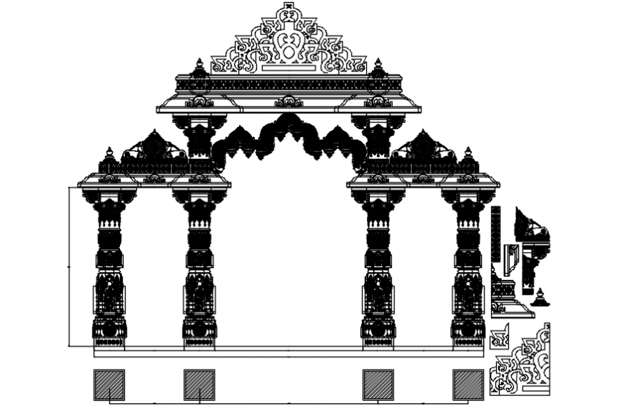 Temple Entrance Gate DWG Front Elevation Design in AutoCAD file