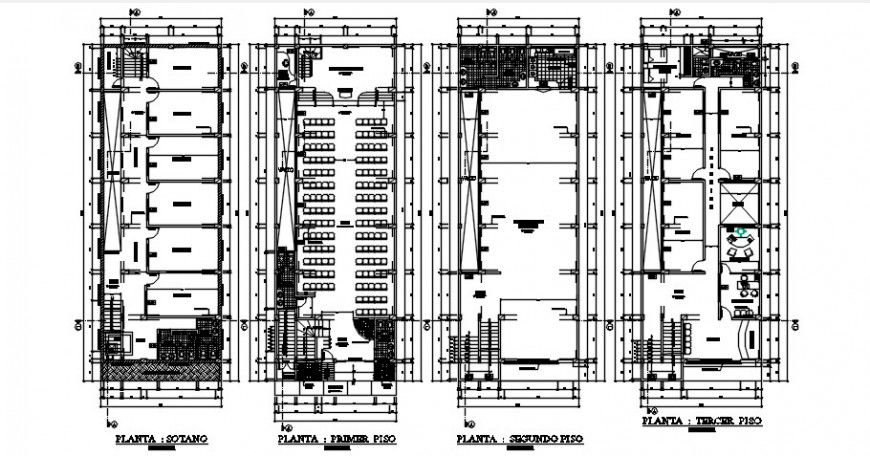Temple four story floor plan distribution cad drawing details dwg file