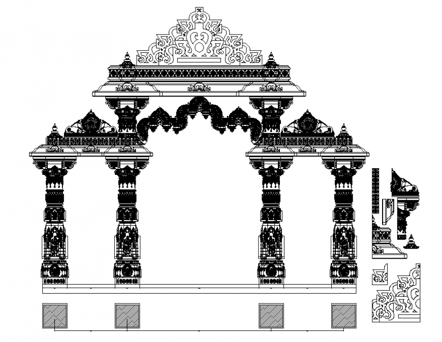 Temple front elevation cad drawing details dwg file