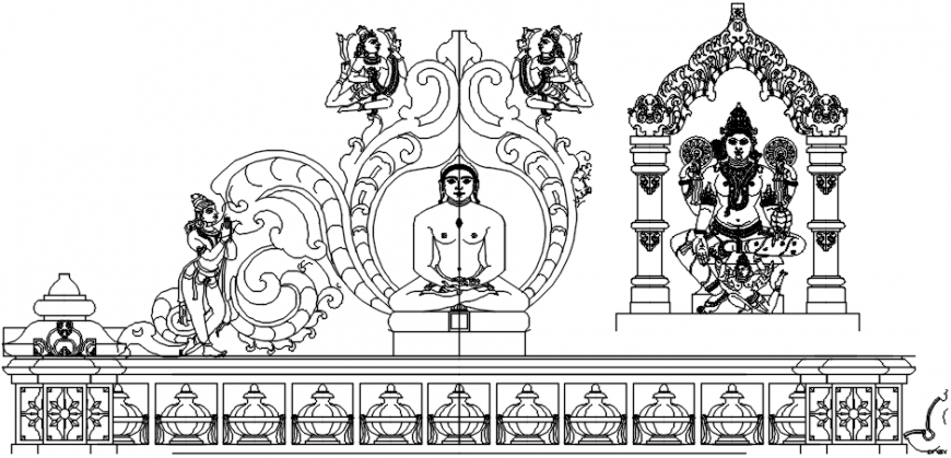 Temple main sculptures elevation and drawing details dwg file