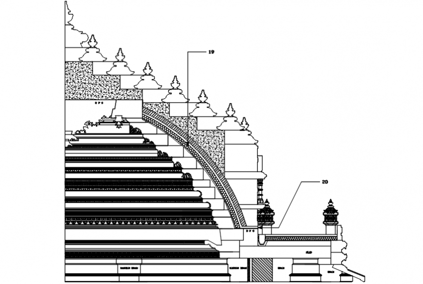 Temple right side cut elevation cad drawing details dwg file