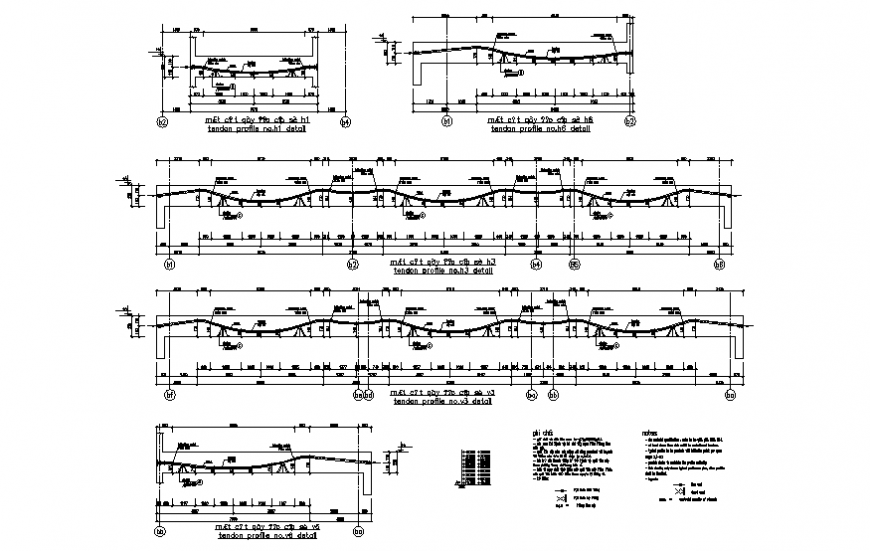 Tendon profile structure details of multiple houses cad drawing details dwg file